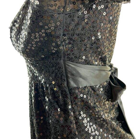 Vintage Betsey Johnson Babydoll Dress Size 6 Black Silk Sequin Y2K Mini Cocktail - Picture 8 of 10